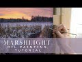 Sunset marsh oil painting tutorial  timelapse  how to paint a snowy realism landscape with water