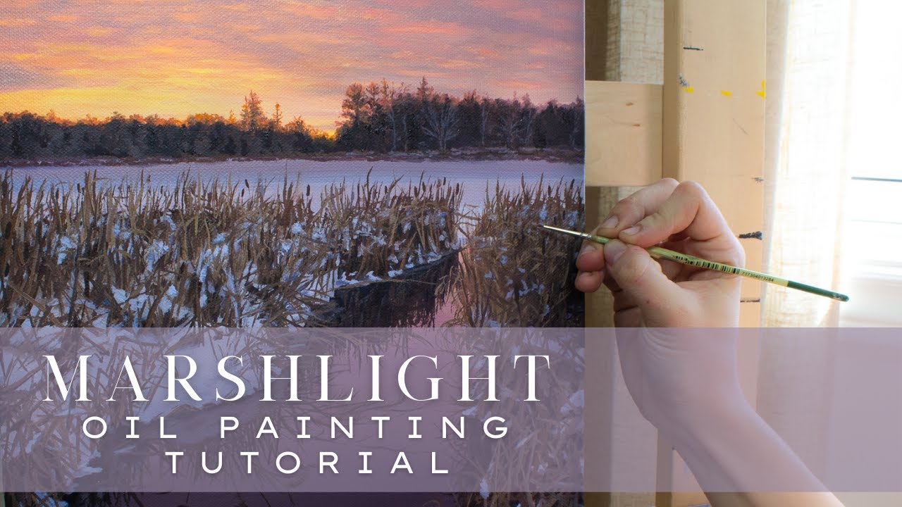 Sunset Marsh Oil Painting Tutorial + Timelapse How to Paint a Snowy