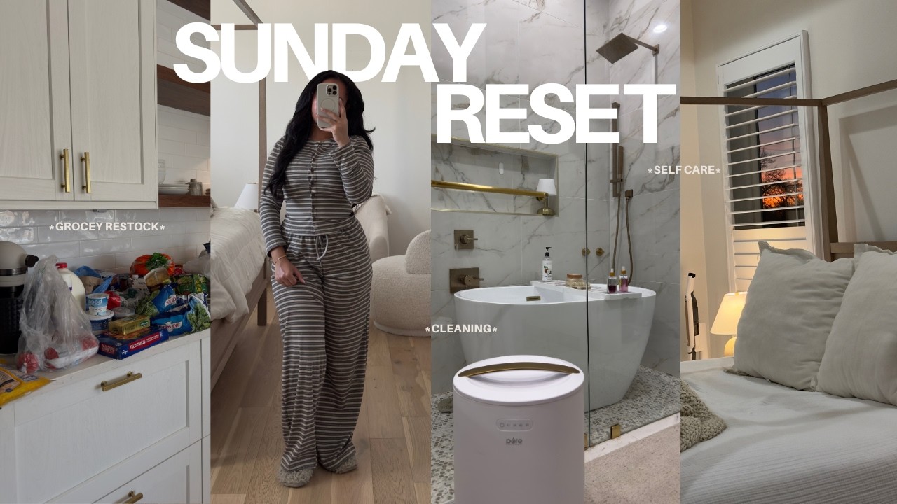 SUNDAY RESET ROUTINE | *cleaning motivation* + self care, grocery haul, organizing + more