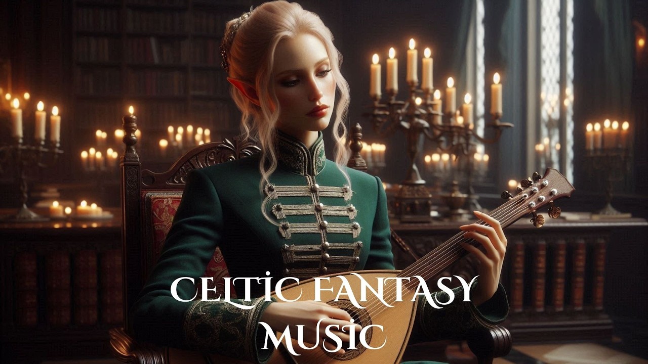 Ancient Elven Library  Relaxing Fantasy Music | Acoustic Lute & Fireplace Ambience for Study & Focus