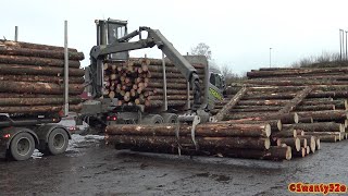 4K| VOLVO FH16 6X4 Timber Truck Unloading
