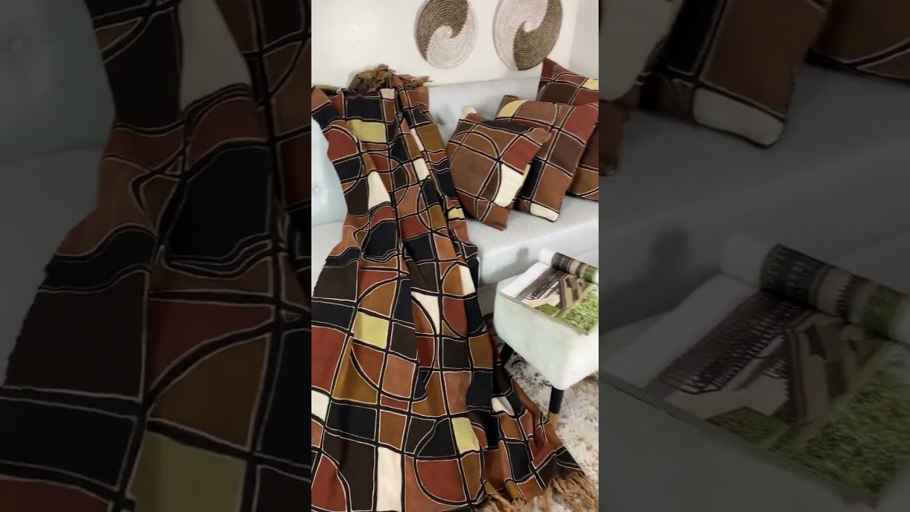 Sora Brown African Mudcloth Blanket Set, Traditional Textile Bedsheet