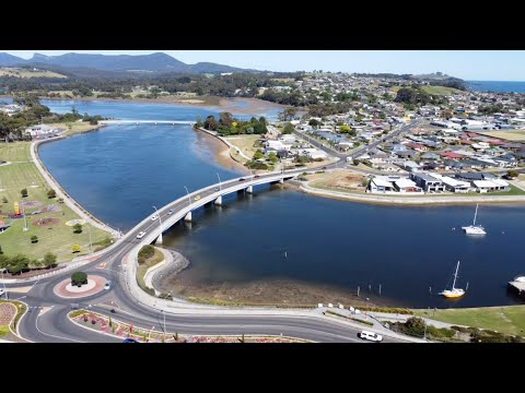 Ulverstone in Tasmania, Australia - Town Centre from above (drone) RAW FOOTAGE