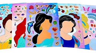 [ToyASMR] Decorate with Sticker Book Dress Up Disney Princess Characters: Ariel, Cinderella, Jasmine