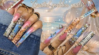 LUXURY COASTAL GODDESS NAILS ✨🌺🌊/ TRENDING ACRYLIC NAIL DESIGN 