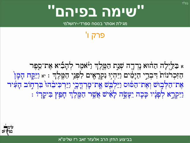 Megillah of Esther Sefaradi Yerushalmi Purim Sepharadic Chapter 6 Summary class=