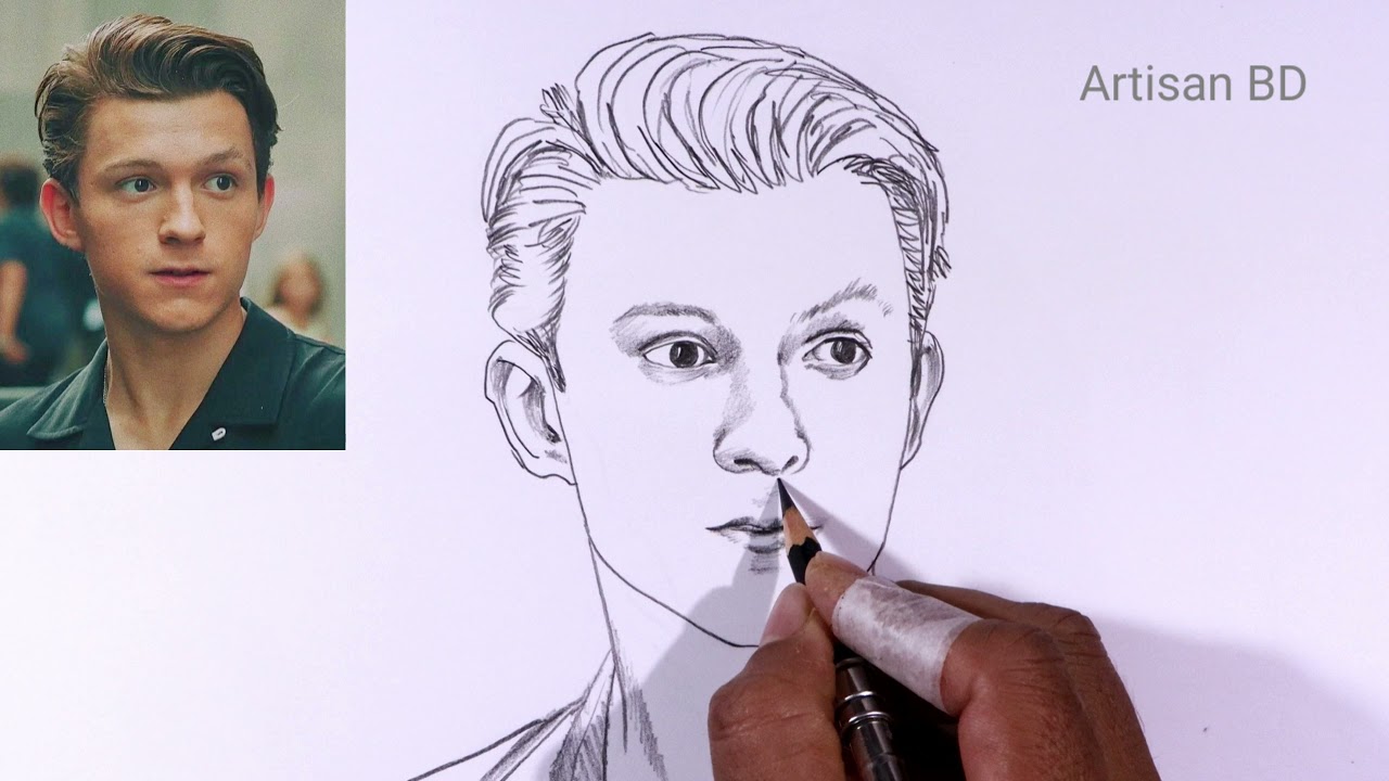 Draw of sketches tom holland spiderman on way home pencil sketch