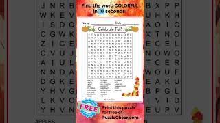 Fall Word Search-Find COLORFUL #wordsearch #wordgames #puzzlegame #wordpuzzle #fallfoliage #leaves