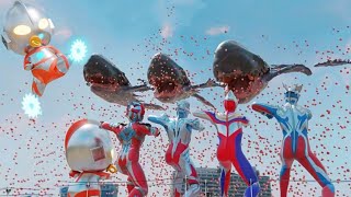 Ultraman Taiga, Tiga, Zero, Z, Baby vs Shark Bọn Cá Mập tấn công Trái đất và uy hiếp Siêu nhân
