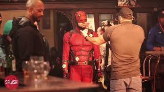 Charlie Cox Filming A Bar Fight Scene With Bullseye At The 