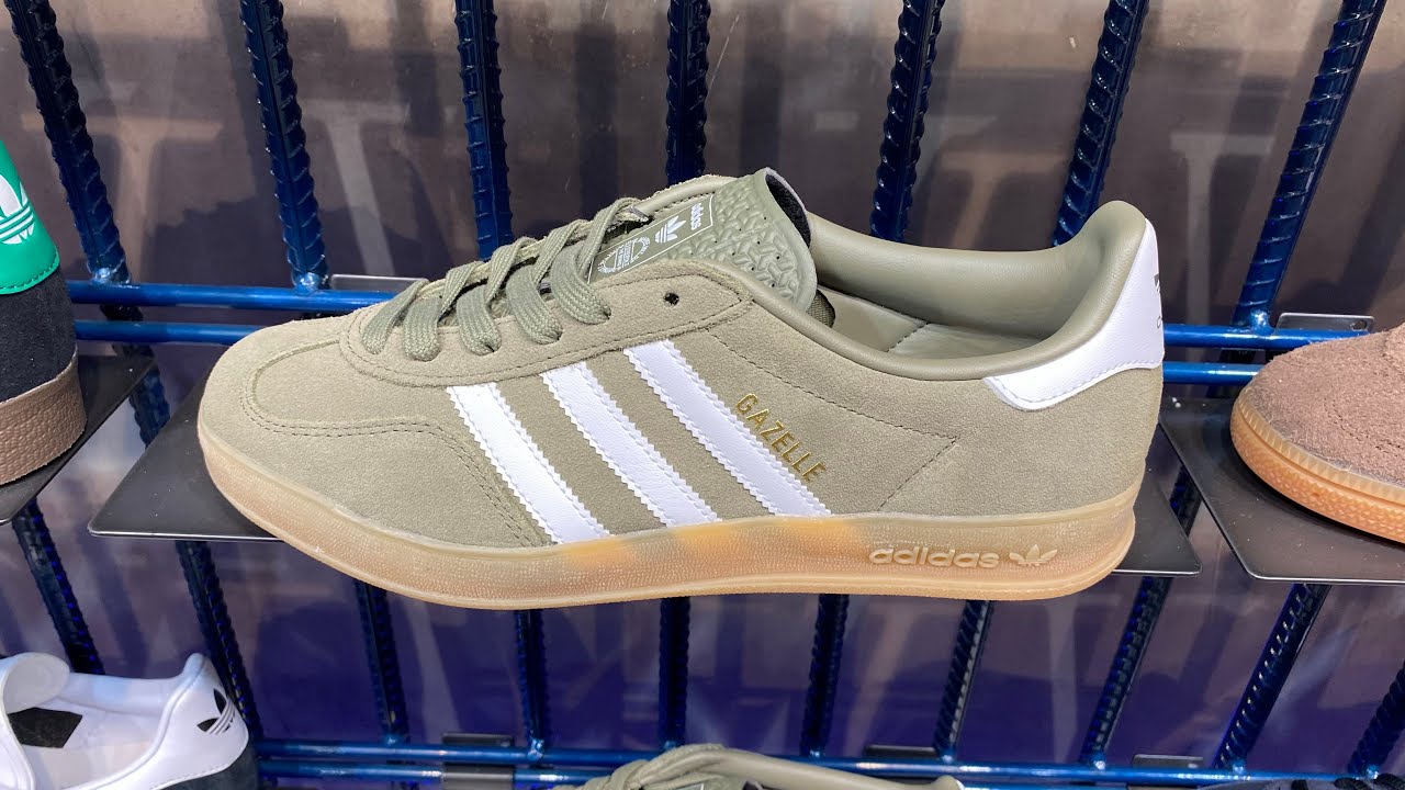 Adidas Gazelle Indoor (Olive Strata/ Cloud White/ Gold Metallic) - Style  Code: JQ0174