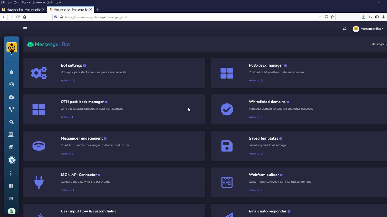 Messenger Bot Dashboard Walkthrough VIdeo Tutorial YouTube