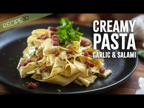 Creamy Garlic Pasta with Crispy Salami