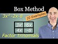 Box Method for Factoring Trinomials: 10 Examples