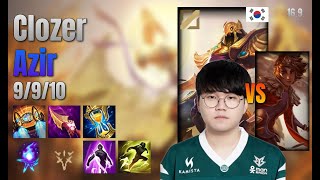 Clozer Mid Azir vs Taliyah lol KR solo rank Full Game 16.9 | 클로저 아지르 vs 탈리야