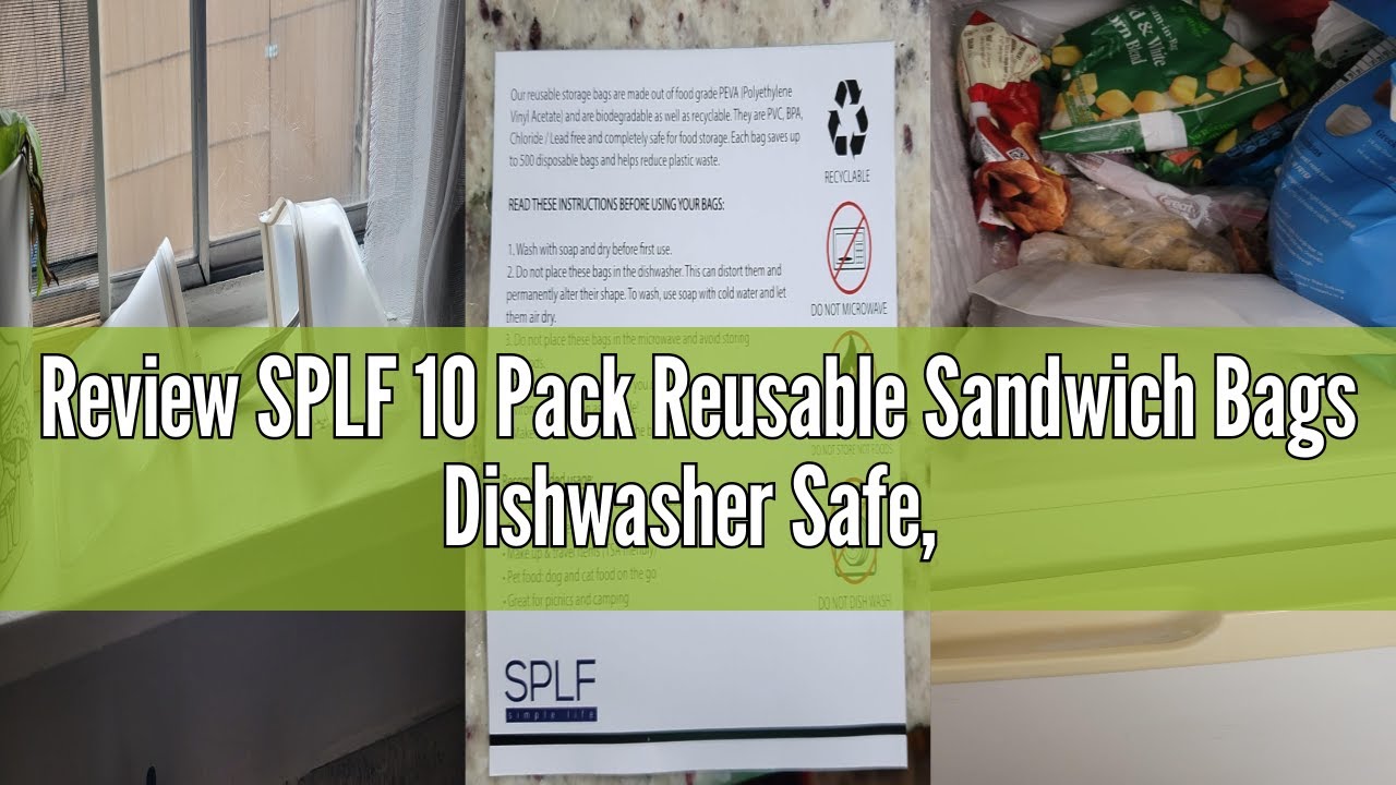 Review SPLF 10 Pack Reusable Sandwich Bags Dishwasher Safe, Reusable Quart Freezer Bags, Leakproof R
