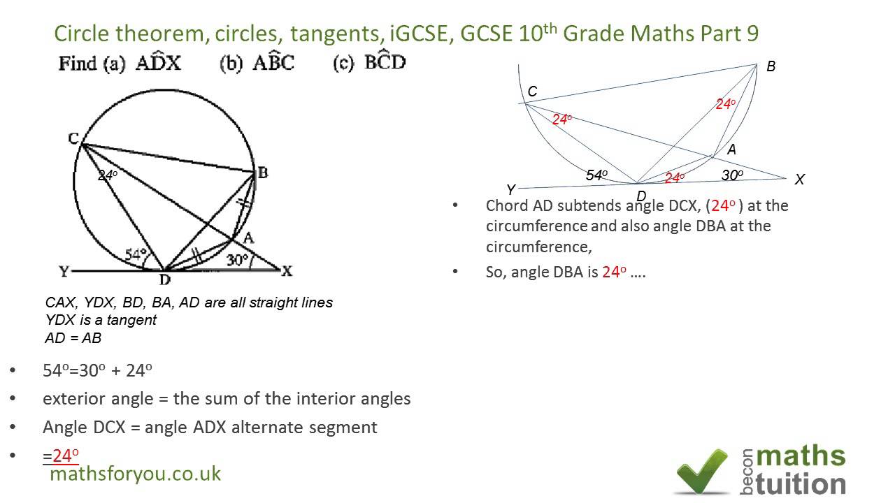 Circle Theorem Circles Tangents Alternate Segments Igcse Gcse 10th Grade Maths Part 9