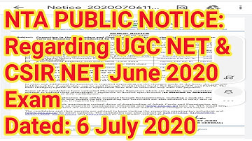 NTA PUBLIC NOTICE 06/07/20: CSIR NET & UGC NET JUNE 2020 EXAM CORRECTION DATE AND CHOICE OF CENTRE