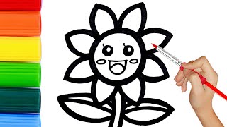 How To Draw Flower With Rainbow Colors For Kids