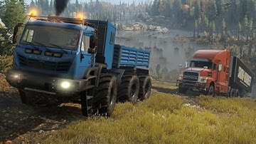SnowRunner Mods - Kamaz Arctic 6345 6x6 Pulling Out - Mack Anthem 2018  Stuck In Lake