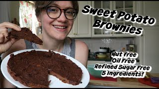 Sweet Potato Brownies [Nut free/Oil Free/Refined Sugar Free] Only 5 Ingredients!