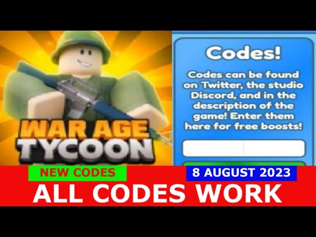 All Roblox War Age Tycoon codes for free Cash and Rewards in December 2023  - Charlie INTEL