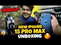 Finally unboxing my new iphone 15 pro max  first long wheelie on my bmw g310rr 