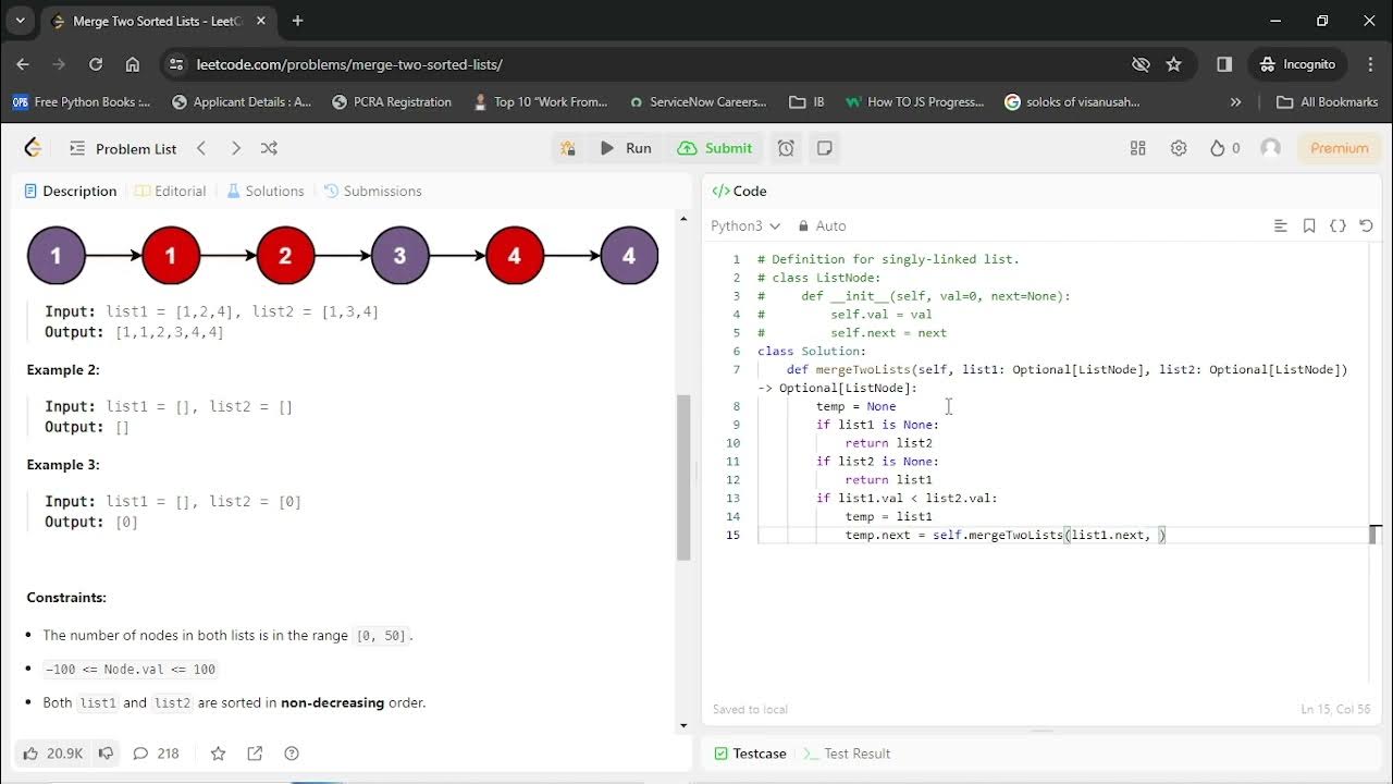 #Q.21:(Easy): Leetcode problem "Merge Two Sorted Lists" - YouTube