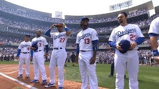 SF@LAD: 2014 Dodgers introduced at home opener