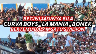 Wadaw..!! Begini jadinya Curva Boys, LA mania dan Bonek berada dalam satu Stadion