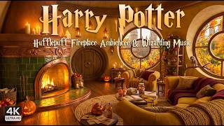 Autumn Hufflepuff Fireplace Ambience 🎃🔥 | Hogwarts Window View & Harry Potter Music screenshot 2