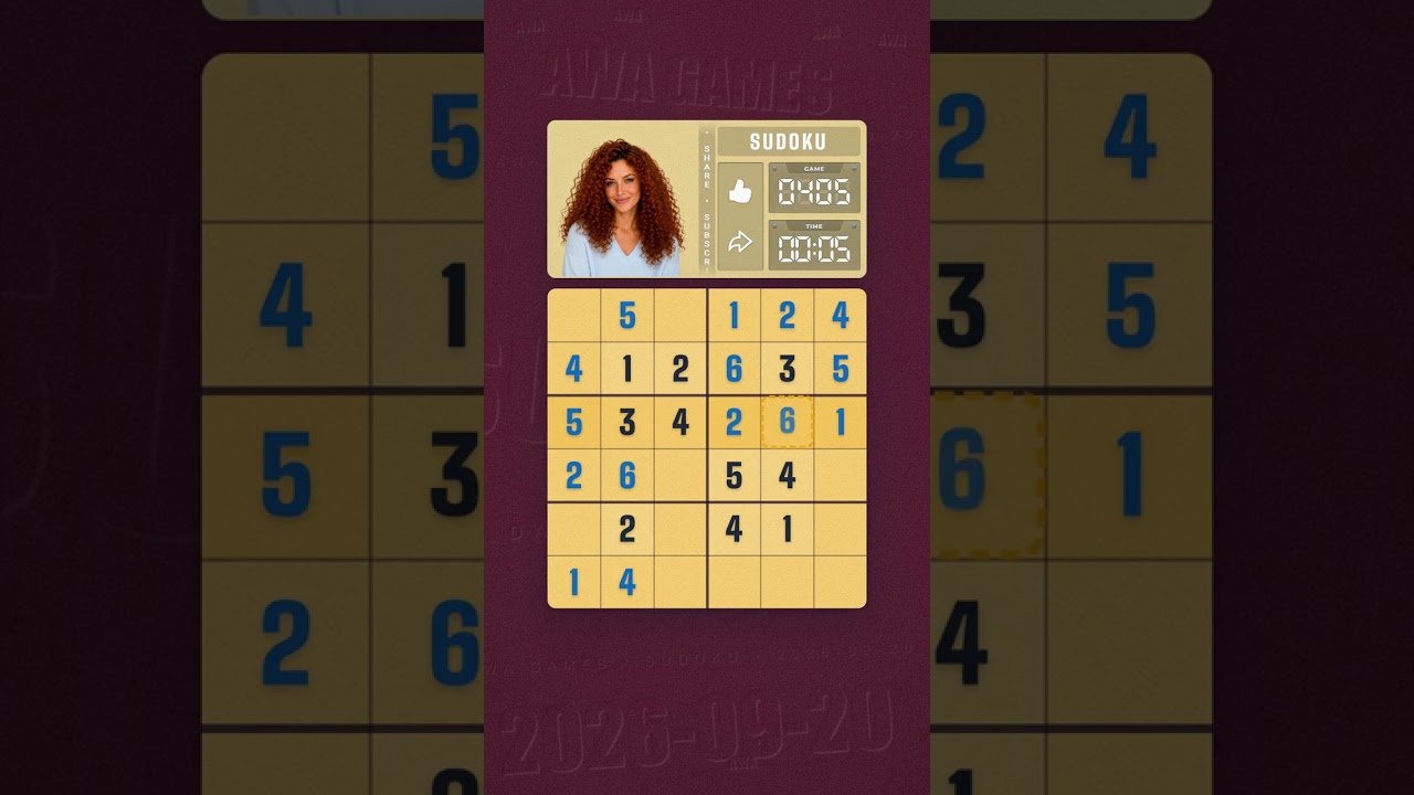LinkedIn Mini Sudoku #405 solved board for September 20, 2026, 6x6 grid