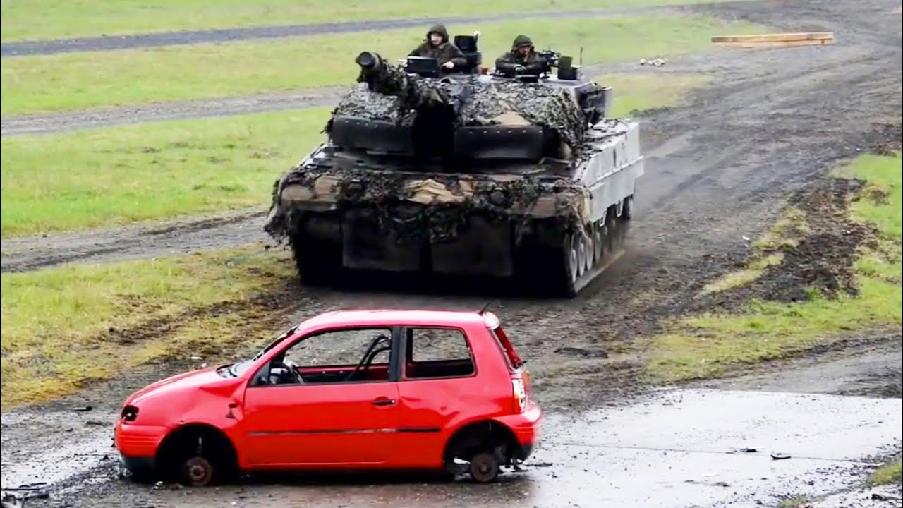 Tanks Crush Cars in Competition, Leopard 2, Challenger 2 and M1A2 YouTube