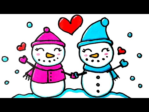 Kardan Adam Çizimi - Kolay Çizimler - Sevimli Resim Çizimleri - Noel Çizimleri