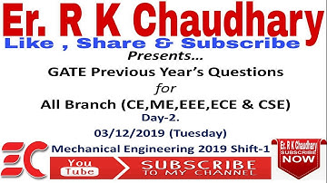 Day-2, Mechanical Engineering 2019, shift-1,Target GATE-2020, GATE Previous year questions.