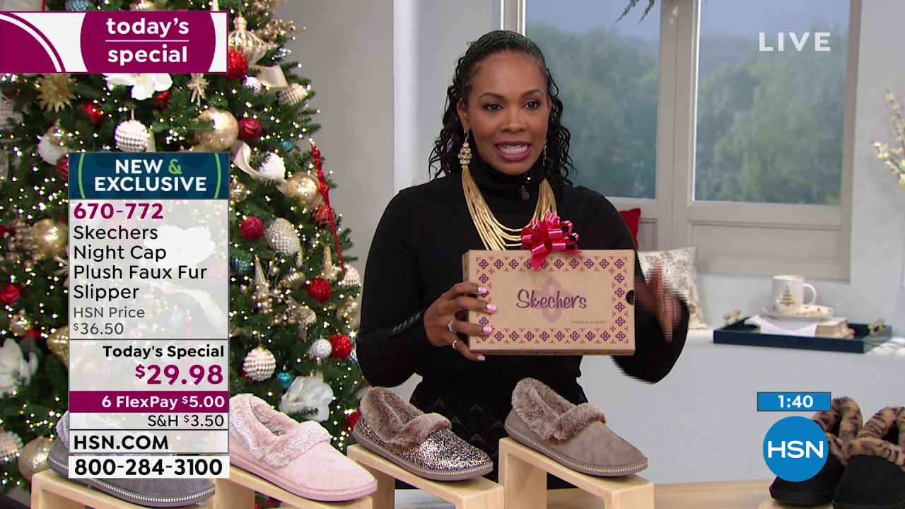 skechers night cap plush faux fur slipper