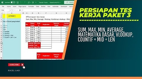 PERSIAPAN TES KERJA | PAKET 3 | FUNGSI SUM, MAX, MIN, AVERAGE, MATEMATIKA, VLOOKUP, COUNTIF