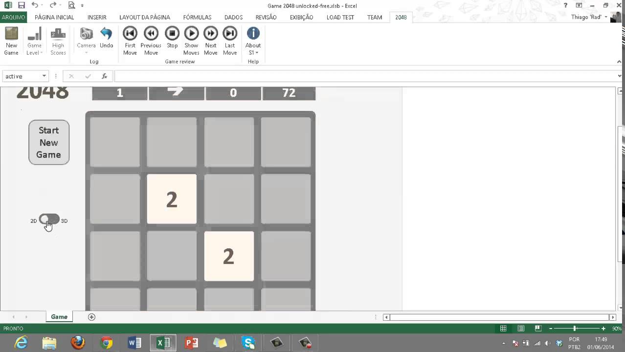 2048 Feito no Microsoft Excel 