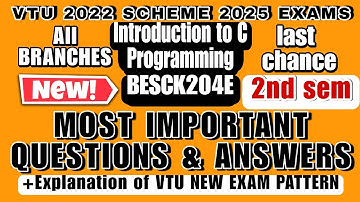 Introduction to C programming  passing Package, Fixed super important questions, VTU 2025