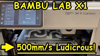 The super fast Bambu Lab X1 Carbon 3D printer. Demonstrating various print speed settings to 500mm/s