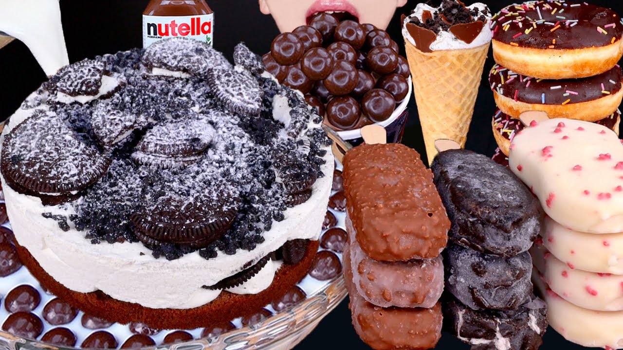 ASMR MALTESERS OREO CAKE CHOCOLATE ICE CREAM NUTELLA DESSERT MUKBANG 초콜릿 먹방 チョコレート 咀嚼音 EATING SOUNDS