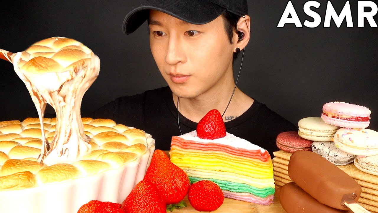 ASMR CHOCOLATE ICE CREAM, S'MORES DIP, MACARON MUKBANG (No Talking) EATING SOUNDS | Zach Choi ASMR