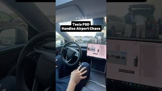 Watching Tesla FSD Handle Airport Chaos 🤯 #tesla #teslafsd #fsd