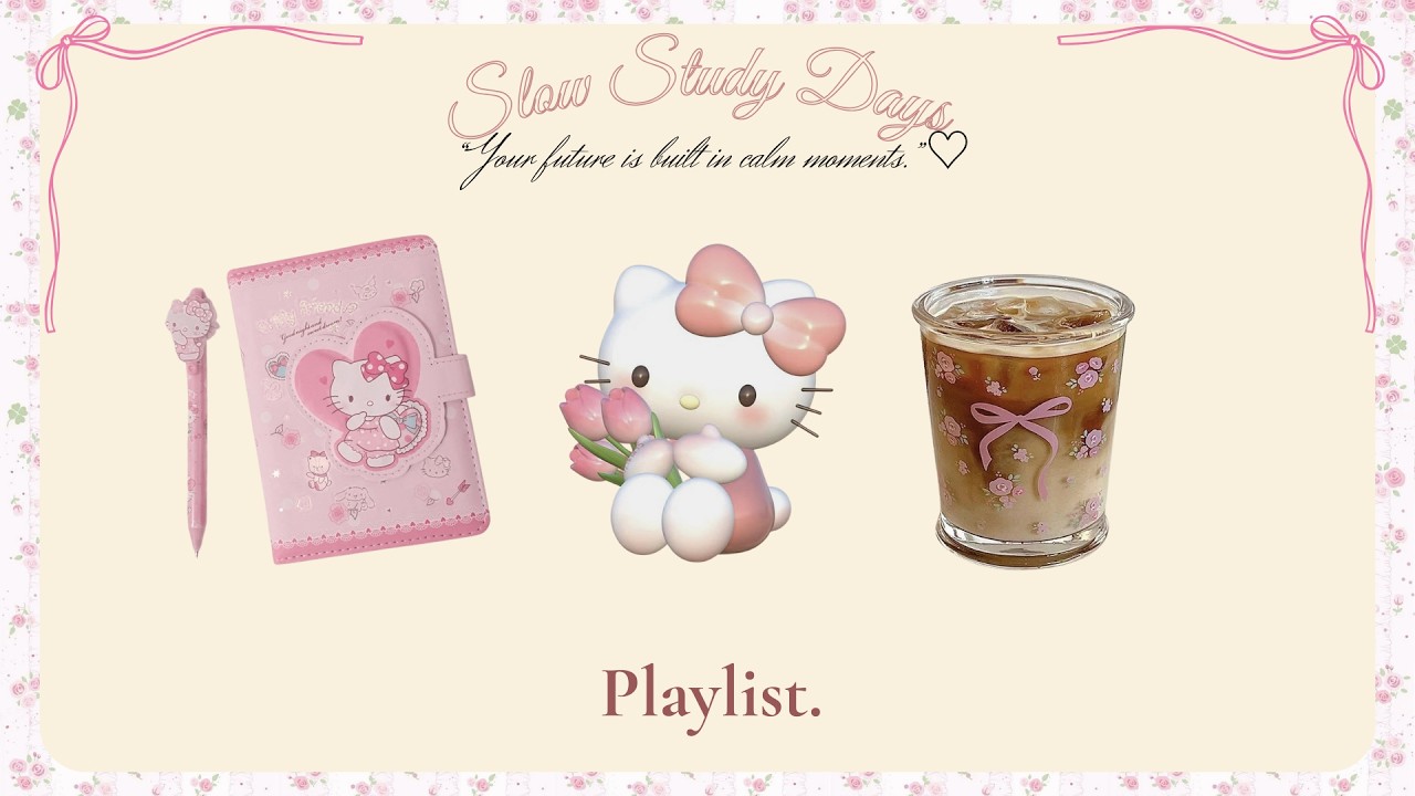 [𝓟𝓵𝓪𝔂𝓵𝓲𝓼𝓽] 🎀 Slow Study Days with Hello Kitty 💗Calm Focus · Cozy Pink Desk · Gentle Coffee Moments
