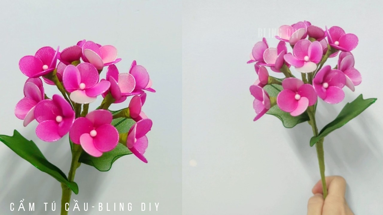 Làm hoa tú cầu từ voan - Nylonstocking Hydrageas  #handmade #flowers #tutorial #diyflower #diycrafts