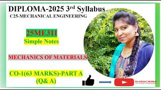 25ME31I/CO-1 (Part A)/MOM(Mechanics of Materials)/passing Question Bank/SIMPLE NOTES/MECH ENGG//Q&A