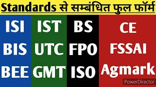 Standards related full forms | Full form of BIS | ISI | BEE | FPO | IST | UTC | GMT | FSSAI | BS