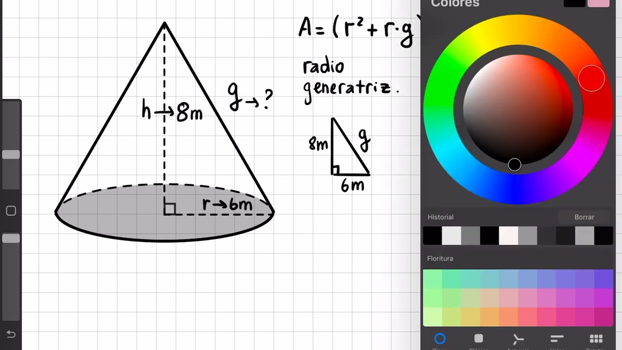 Aplicación del teorema de Pitágoras en el cono 1