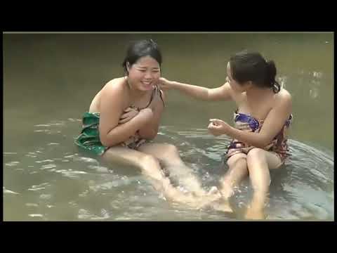 Funny video | funny video comedy |Two beautiful  girls playing a bathing game in a small river