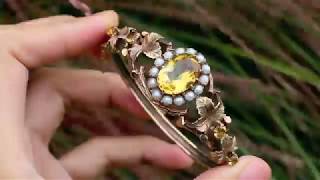 Celebrity Vintage Solid 9k Rose Gold Citrine Bracelet with Pearl Halo and Naturalistic Branches Wealth